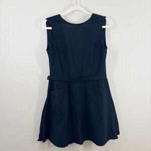 Topshop Boutique Sleeveless Wrap Dress Size 8 Black Pinstripe 100%  Wool Pockets